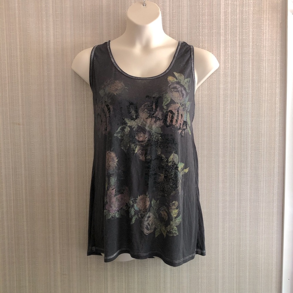 Maurice’s Grey Distressed Floral Racerback Tank